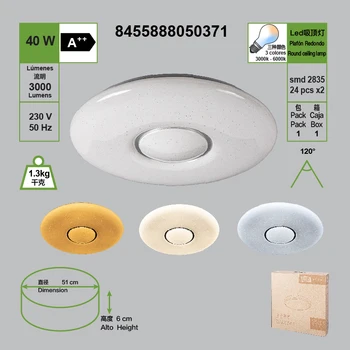 Beli LED plafon, 40W X2, lahko spremenite 3 barve svetlobe 3000K / 4000K,/ 6000K, Ø 480MM