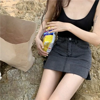 Korejski Seksi Poletne Kratke Denim Krilo Ženske Letnik Visoko Pasu Split Blue Jeans Krilo Gothic Mini Krilo Jupe Femme Faldas Mujer