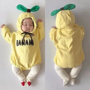 NAS Novorojenih Otrok Baby Girl Boy Srčkan Banana Obleko Hoodie Jumpsuit Romper Oblačila iz Enega Kosa Majica Bowknot Vrhovi