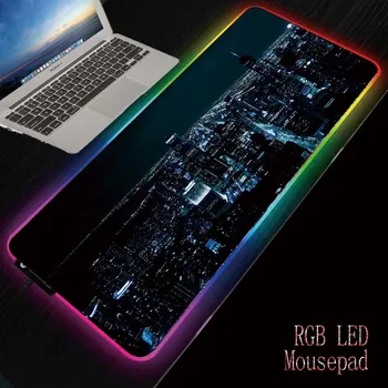 Mairuige Mesto Nočna Pokrajina RGB LED Velikih Mouse Pad USB Žična Razsvetljavo Gaming Mousepad Tipkovnico Pisane Svetlobna za PC Mat