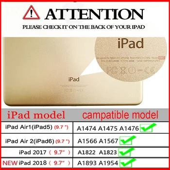 Za iPad z 9.7 2018 2017 Primeru Cover za iPad Zraka 2 Zrak 1 Primeru 5 6 5. in 6. Generacije Funda Prilagodljiv TPU Nazaj Usnje Smart Coque