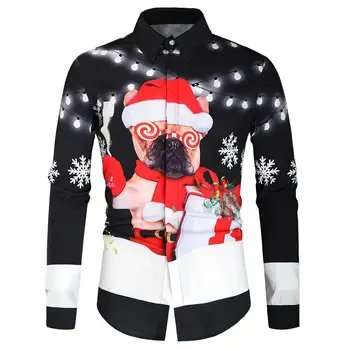 Moda Majice Moški Moški Priložnostne Snežinke Santa Sladkarije žirafa Natisnjeni Božič Rokavi Top Bluzo, moška Obleka, Srajca Homme