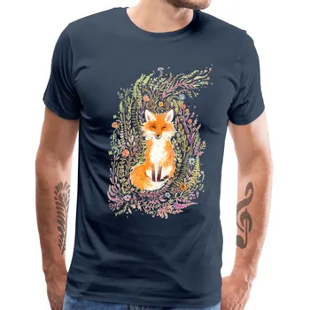 Casual Moški T-shirt Fox In Cvetje Moda Kratek Rokav Cvetlični Tiskane Majice s kratkimi rokavi Bombaž Krog Vratu Vrt Tee Shirt Poletje