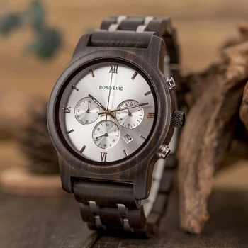 BOBO PTICA Kronograf Mens Watch Lesene in iz Nerjavečega Jekla Poslovnih Wriswatch z Prikaza Datuma reloj hombre