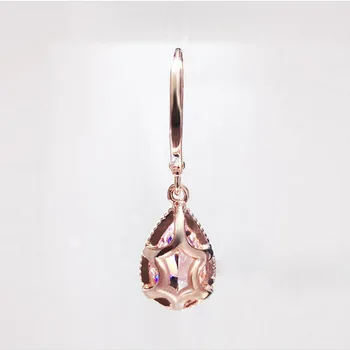 Simulacija vodne kapljice, roza diamant ženske uhane 18K zlato je povečal barve draguljev uhani gemstone nakit