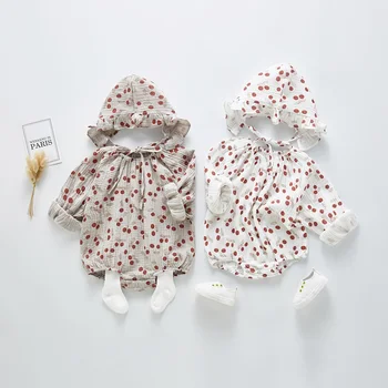 Vlinder Otroška Oblačila 2020 spomladi nova otroška oblačila za malčke baby baby dekle češnja s klobuk jumpsuit plezanje obleko grem ven, 6M~24M