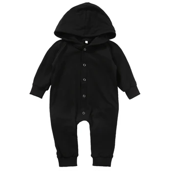 Srčkan Novorojenčka Otroci Baby Boy Romper Bombaž Hooded Gumb Jumpsuit Obleke