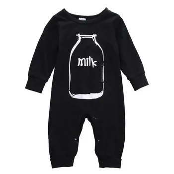 2020 nov slog Novorojenčka oblačila Baby Girl boy Oblačila Baby Romper Bombaž črno Steklenico tiskanje Dolgimi Rokavi, Unisex Oblačila za Malčke