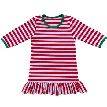 Debelo Dekleta Božično Noč obleke Ruffle Obleko Dekleta Božič Pižamo Rdeče in Belo Črto prilagojene po meri začetno monogram