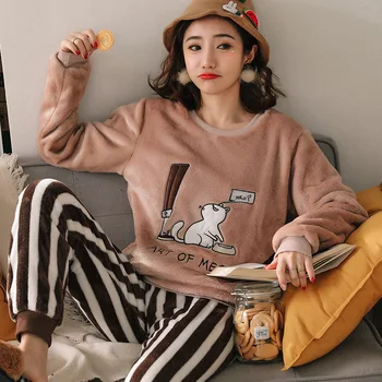 Pajama Ženska Pozimi Toplo Določa Ženske Pižame Flanela Sleepwear Pijamas Mujer Nov Dom Oblačila 2020 Dropshipping