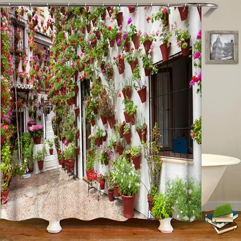 200x180cm kopalnica nepremočljiva tuš zavesa Evropske street view lep cvet ulici tiskanje doma dekoracijo zaves