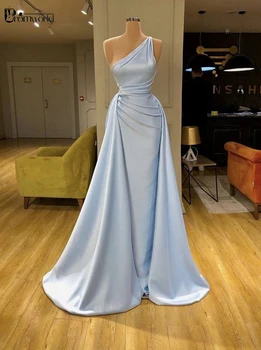 Modro nebo, morska deklica Večerne Obleke vestidos elegantes Formalno Obleko Ženske Rami Saten Preprost Dolgo Večerno obleko 2020