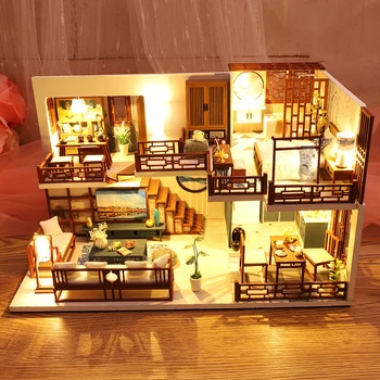 Cutebee DIY Lutke Lesena Lutka Hiše Miniaturni Lutke Pohištvo Komplet Igrač za otroke Novo Leto Božično Darilo Casa M025