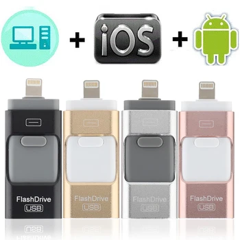Kovinski OTG USB Flash Drive za iphone 5/5/6/6 Plus/7/ipad/Android Pametni telefon za Visoke Hitrosti USB3.0 OTG ključek 32GB 64GB 128GB