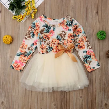 Pudcoco Otrok Baby Dekle Obleko Z Dolgimi Rokavi Cvetlični Til Tutu Stranke Obleke Jeseni Dekleta Športna Oblačila