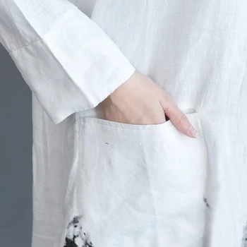 Spomladi dolgo rokavi obleka gumb vestido Črnilo tiskanje ženske obleke znižuj ovratnik off white tshirt obleko priložnostne ohlapna oblačila