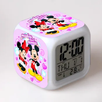 Disney Mickey Miške Minnie Risank Anime Številke LED Budilka Srčkan Svetlobe, Digitalna Budilka Otroci Igrače Ura Pisane Darila