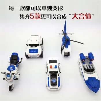 Preoblikovanje Anime Akcijska Figura, Igrače Robot 5 V 1 Igrače Fant Avtomobila, Helikopterja, motorno kolo Policijskega Zrakoplova Kombinacija Model Darilo