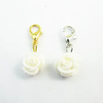 Nova Moda White Rose Cvet Visijo Čare Z Zlato&Srebrna Jastog Zaponko Čar Za Plavajoče Locket Obesek 20pcs/veliko