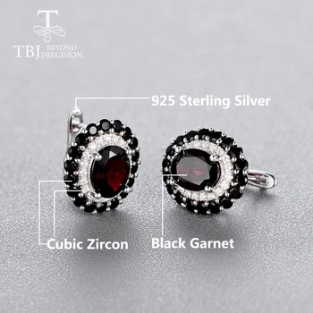 TBJ,Nov slog naravno črno granat gemstone 925 sterling srebrni prstan in uhani, fine nakit set za ženske stranka & vsakodnevno rabo