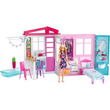 Barbie Lutka in Lutke Prenosne 1 Zgodba Playset z Bazenom in Pribor za 3 do 7 let,