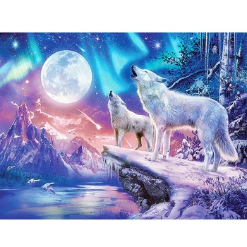 5D DIY Celoten Kvadratni/Krog Diamond Slikarstvo sneg wolf Diamond Vezenje Živali Doma Dekor Darilo Mozaik Zimsko pokrajino vzorec