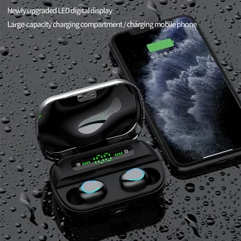 F9 TWS Brezžične Slušalke, Bluetooth 5.0 Nepremočljiva Bluetooth Slušalke z Mikrofonom 2000MAh Polnjenje Box Črni