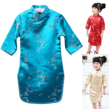 Slive Baby Dekleta Oblačenja Kitajski Qipao Oblačila Sleeved Festival Stranka Otrok, Obleke Otroci Chi-pao Cheongsam 2 4 6 8 10 12 14 16 Y