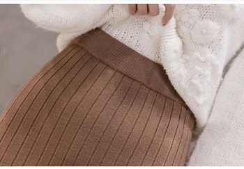 Moda Za Jesen Zimo Morska Deklica Pletene Krilo Ženske Korejski Ruffles Midi Krila, Pletene Visoko Pasu Hip Paket Elastična Faldas Mujer