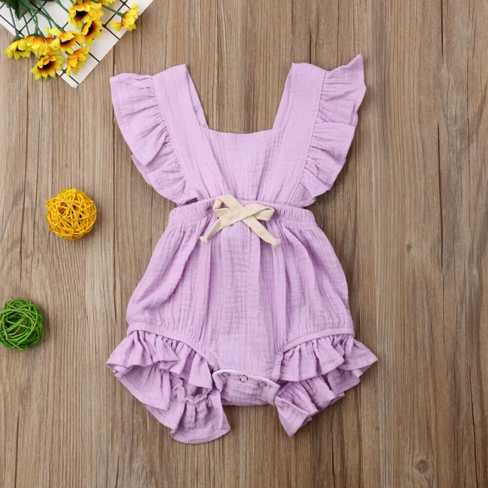 0-24M Baby Dekle Ruffle Barva Romper Jumpsuit Obleke Sunsuit za Novorojenček Dojenček Otrok Oblačila Otrok Oblačila