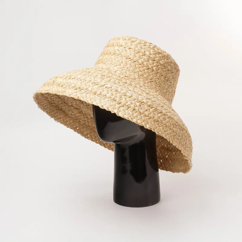 01904-HH7330 Ročno rafija, tkanje Hepburn slog Lampshade obliko gospa ravno vedro klobuk na Prostem ženske počitnice plaže skp