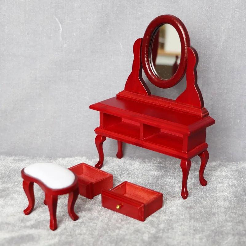 1:12 lutke miniaturni lesa Nečimrnosti toaletno mizico in stol Ličila Set z 2 predali