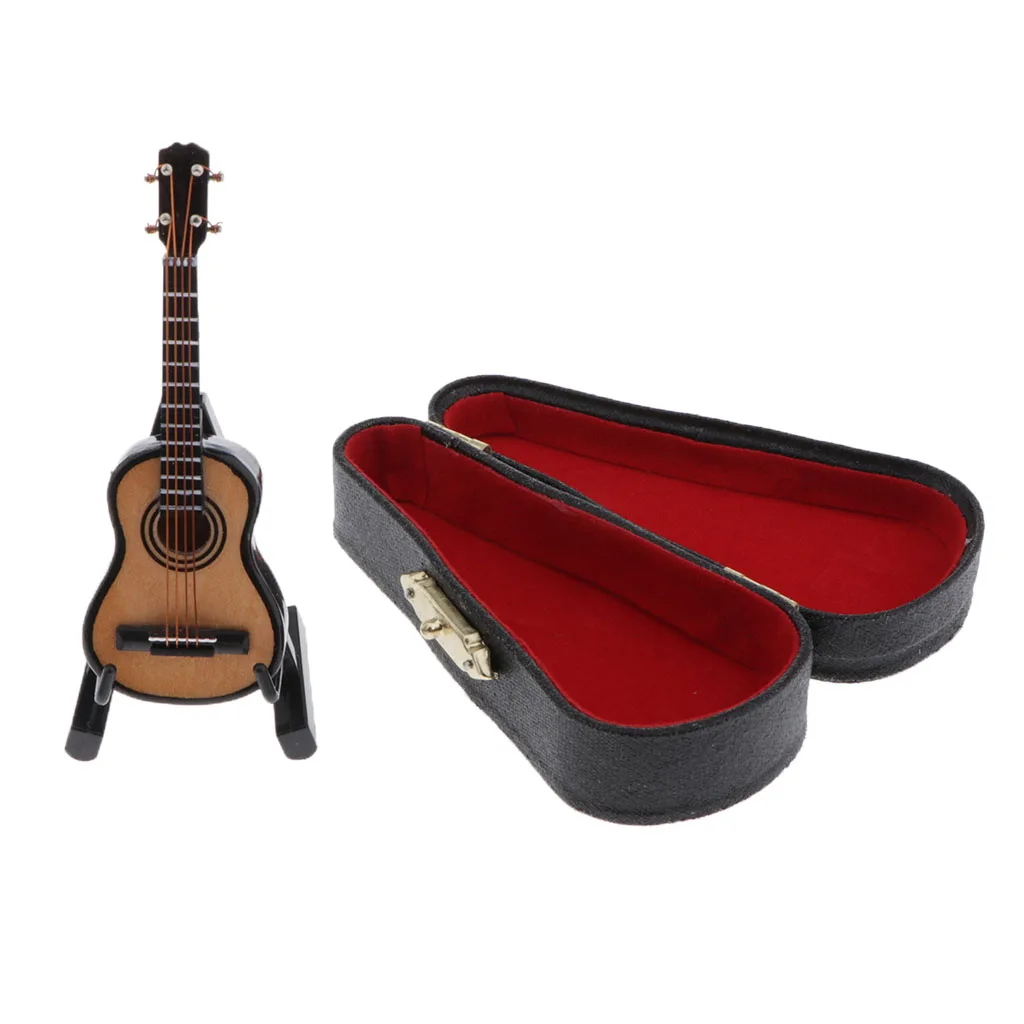 1/12 Obsega Mini Glasbeni Instrument, Lesene Kitaro Model s Stojalom za Doll House Glasba Soba ali Pravljice Vrtni Okras