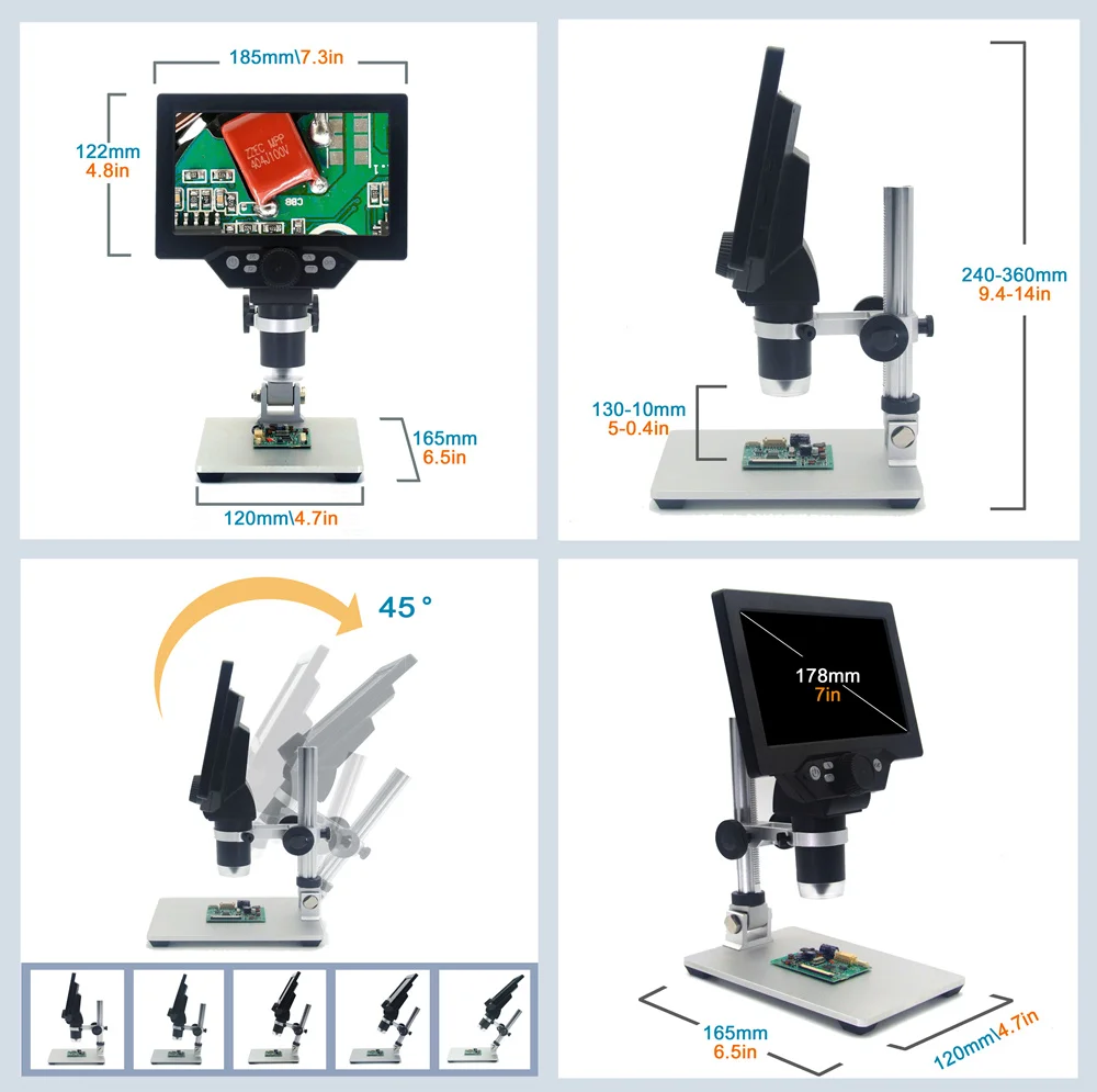 1-1200X Digitalni Mikroskop G1200 Elektronske Video Mikroskopom 7 Palčni Velike Pisane LCD-Zaslon 12MP Stalno Povečujejo Lupo