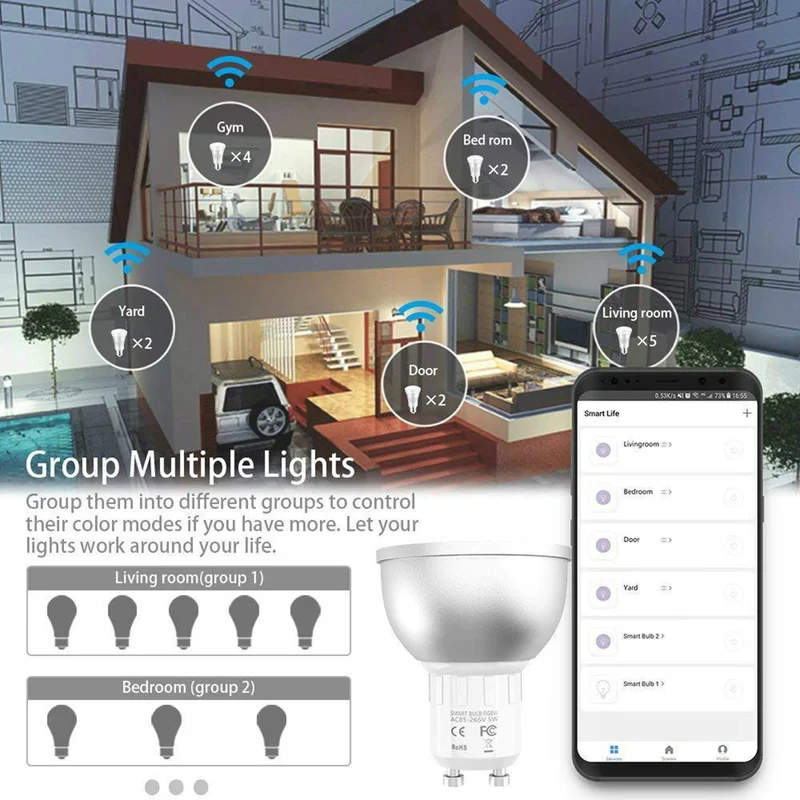 1/2/3/4pcs GU10 WiFi Smart LED Žarnice RGBW 5W Svetilke Lampada APP Remote Control možnost zatemnitve Svetlobe Žarnice Delo z Alexa/Google/IFTTT