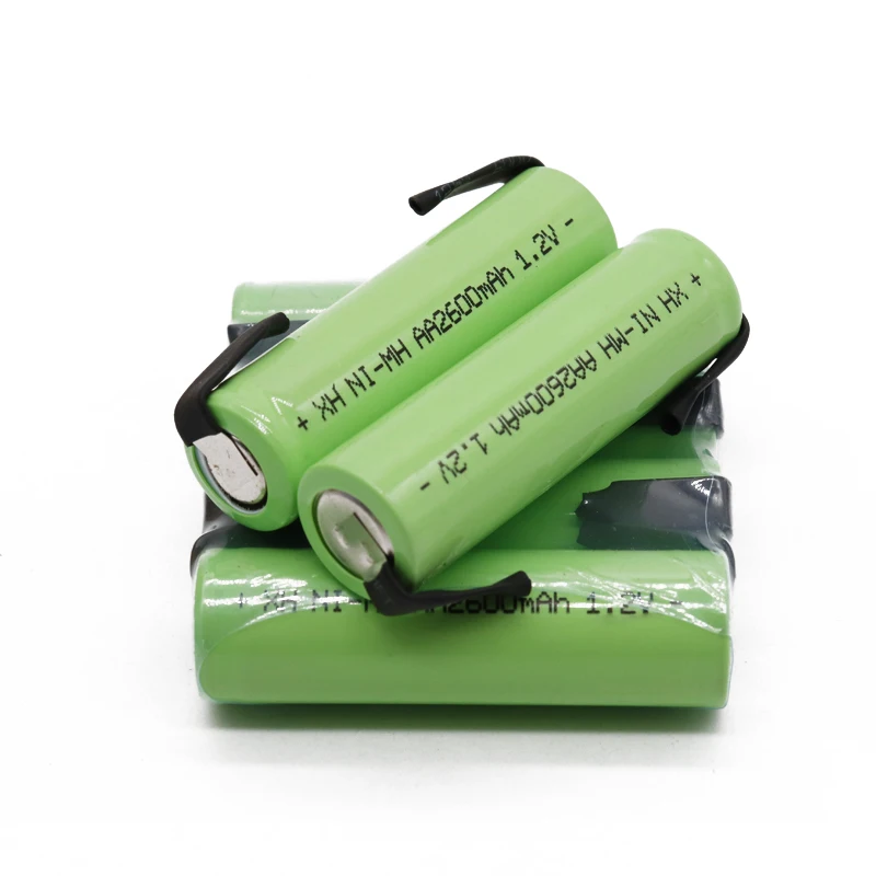 1,2 V AA baterija za ponovno polnjenje 2600mah 2A ni-mh baterij nimh celice pack Zeleni lupini z zavihki zatiči za Philips električni brivnik toothbrus