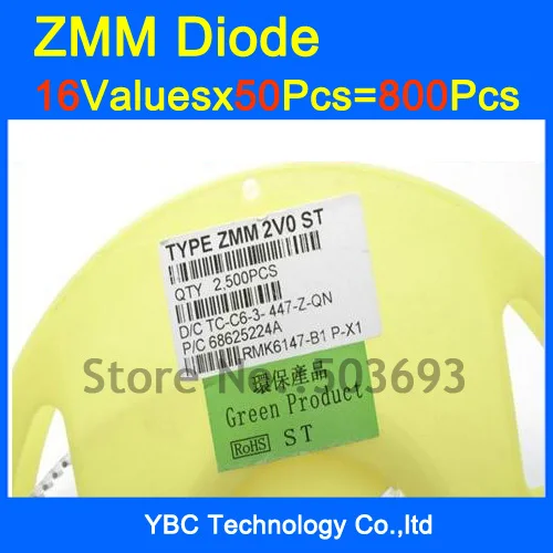 1/2W 0,5 W ZMM SMD 2,0 V~24V Zener dioda 1206 Paket ,16valuesX 50pcs=800pcs,Regulator Napetosti Diode & Diode