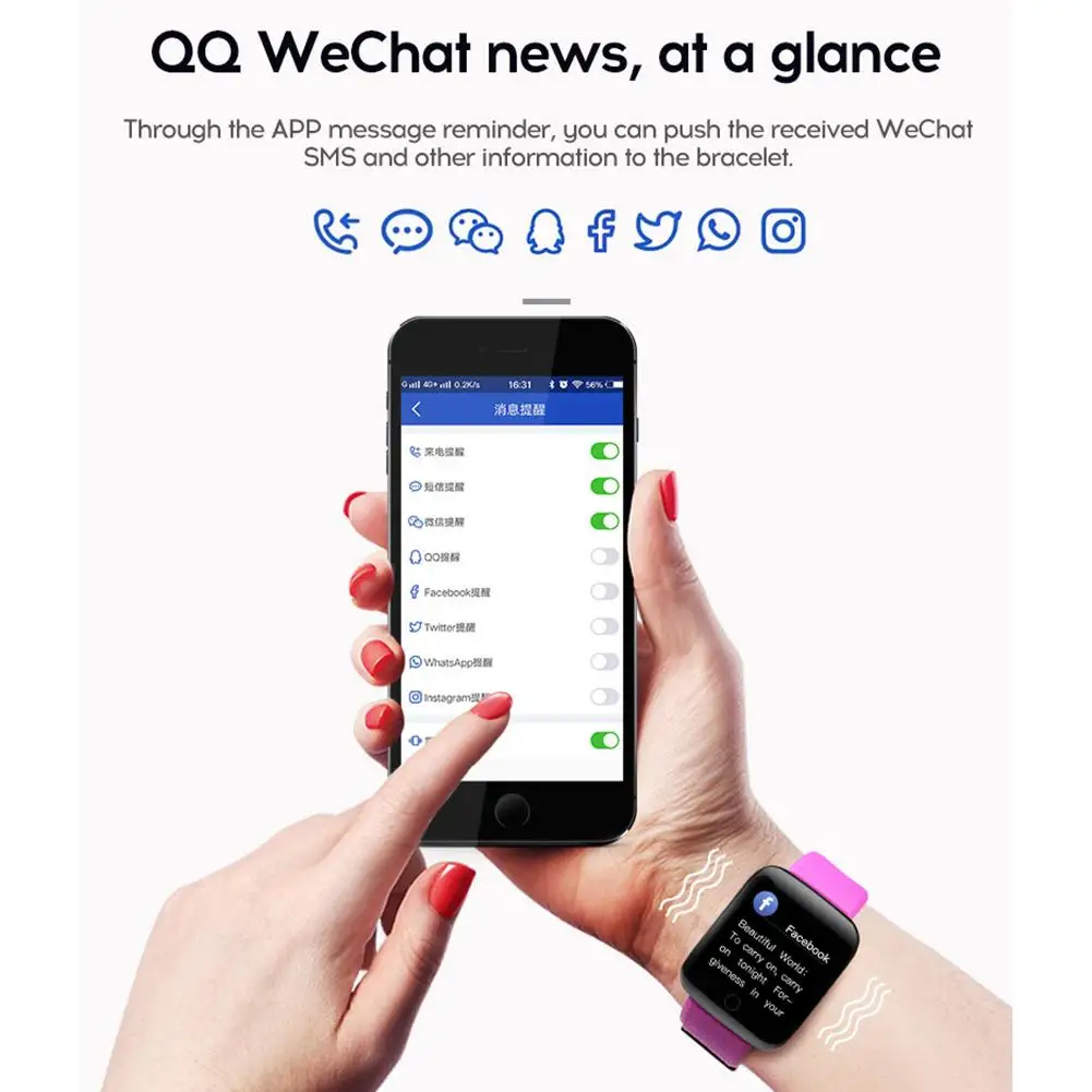1.3-palčni Zaslon Smart Watch Šport Fitnes Manšeta Nepremočljiva Dotaknite Gumba za Spremljanje Zdravstvenega stanja Pazi Za IOS In Android