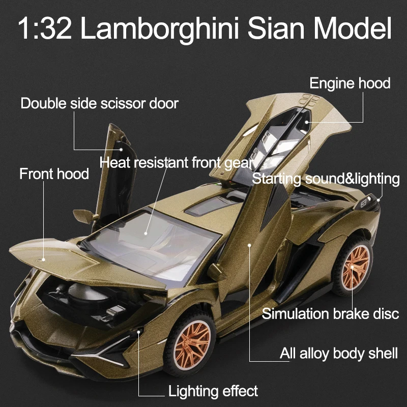 1:32 Lamborghinis Sian Avto Diecast Zlitine Športni Avto Model Zvok Super Racing Dviganje Rep Vroče Kovine Avto, Kolo, Za Otroke Darila