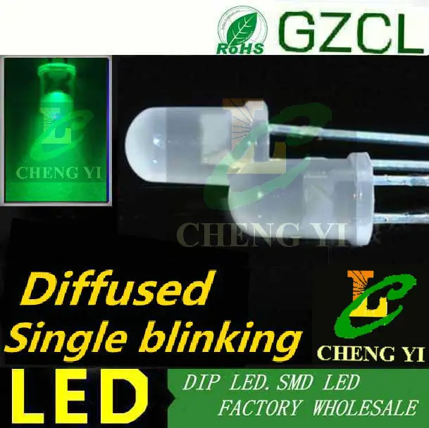 1.5 Hz Čista Zelena 5mm eno utripa led žarnice 520-530nm Razpršene dip led(utripa Samodejno)