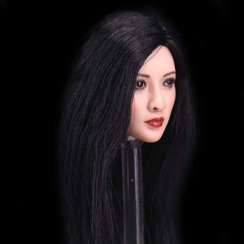 1/6 Azijskih Ženska Glavo Skulptura za 12 Cm Ženski Organi, Podobni Liu Yifei in Jing Tian Dolge Črne Lase