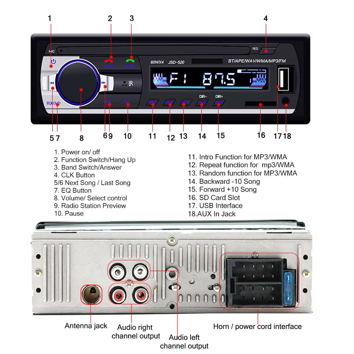 1 Din avtoradia Autoradio bluetooth MP3 Predvajalnik Avtomobilskih Multimedijski Predvajalnik, FM Vhod Aux Sprejemnik SD, USB MP3 Handfree