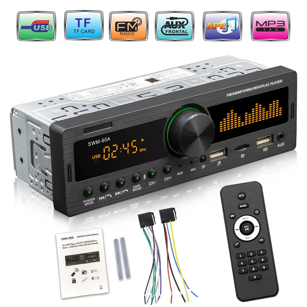 1 DIN avtoradia TF USB, AUX-Lokator Auto Stereo SWM-80A Avdio Kopijo Bluetooth na Prostem Osebni Avto Deli, Okraski