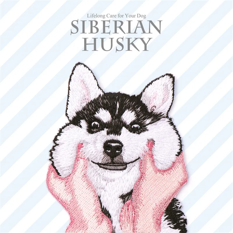 1 Kos 6.5 CM x 8 cm Sibirski Husky Pes Železa Na Obliži Za Oblačila Živali Vezenje DIY Plašč Obleko Pribor Kavbojke Nalepka