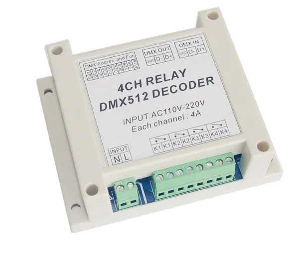 1 kos DMX-RELAY-4CH dmx512 releji sprejemnika, ki je v uporabi krmilnik za led svetilka, led trakovi luči vnos AC110-220V