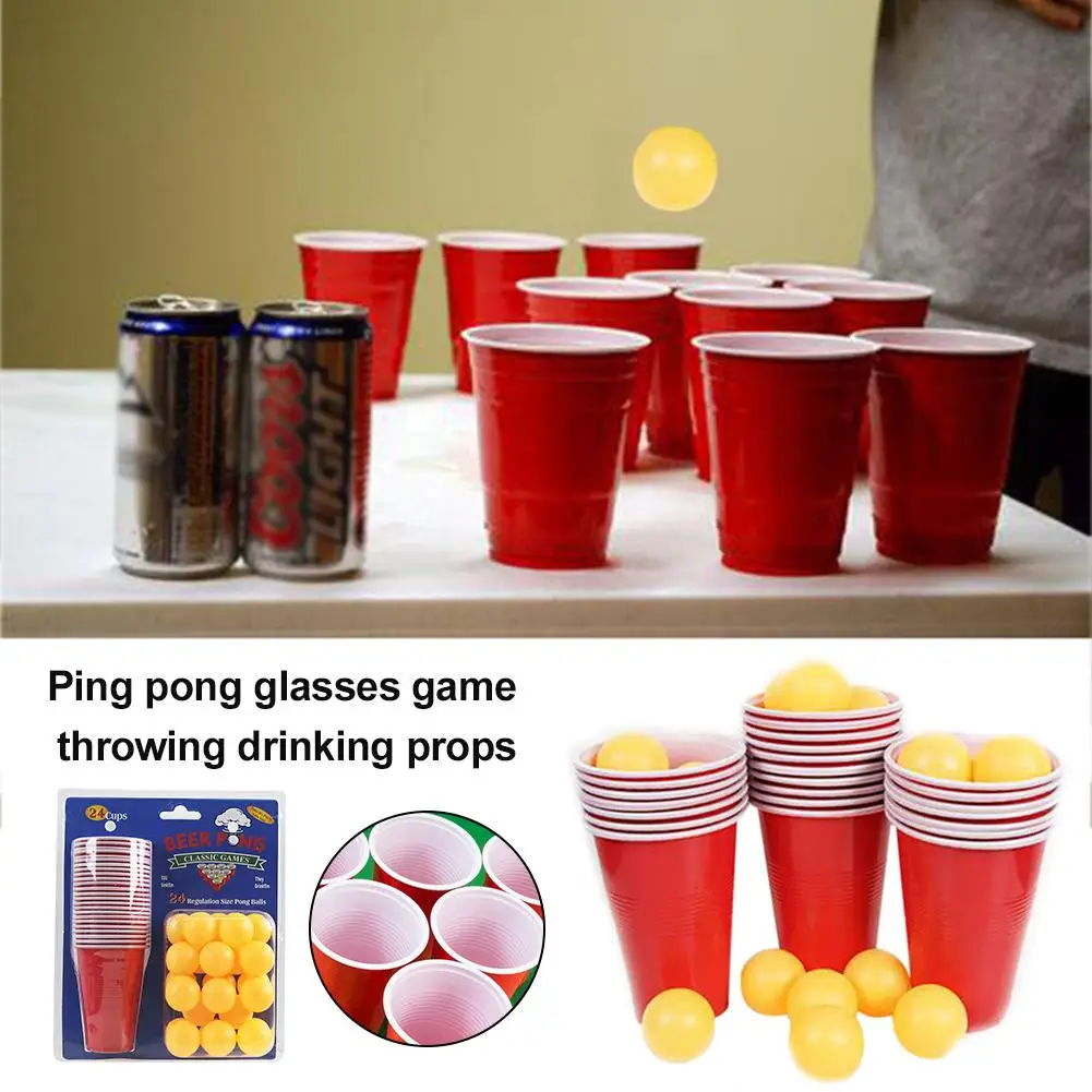 1 Nastavite Ping Pong Očala Igre Metanje Pitne Rekviziti Pivo Pong Nastavite 24 Rdeče Skodelice Ping Pong Žogice