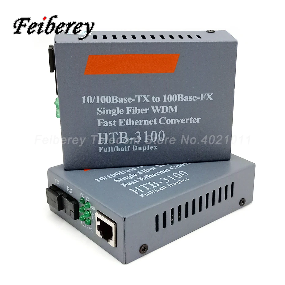 1 Par 10/100M Optični Mediji Pretvornik HTB-3100AB 25km Fast Ethernet Singlemode En Optični SC RJ45 Vrata oddajnik in Sprejemnik
