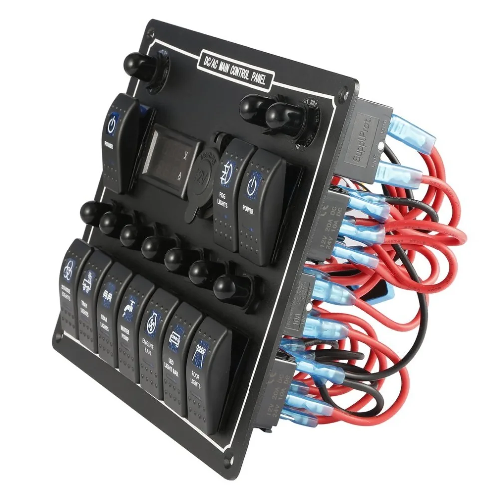 10 Banda Nepremočljiva Avto Auto Čoln Morski LED AC/DC Rocker Stikala Dual Power Control Zaščito pred Preobremenitvijo 15A DC Izhod