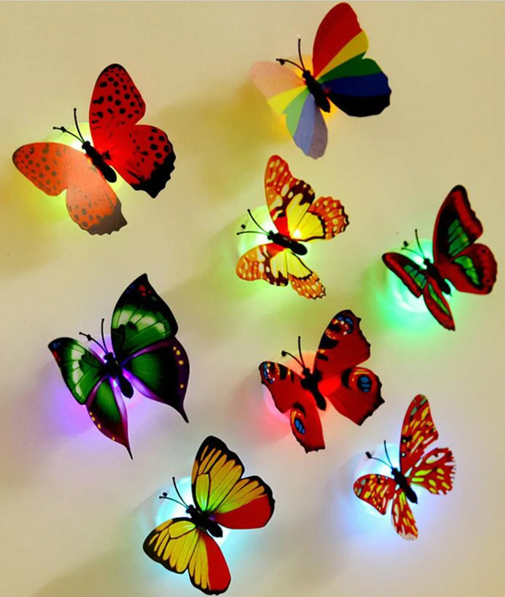 10 Kos LED Luči Stenske Nalepke Modni Plakat Doma Okraski Metulj Steno-knjige Nalepke Visoke Kakovosti 3D Hiša Dekoracijo
