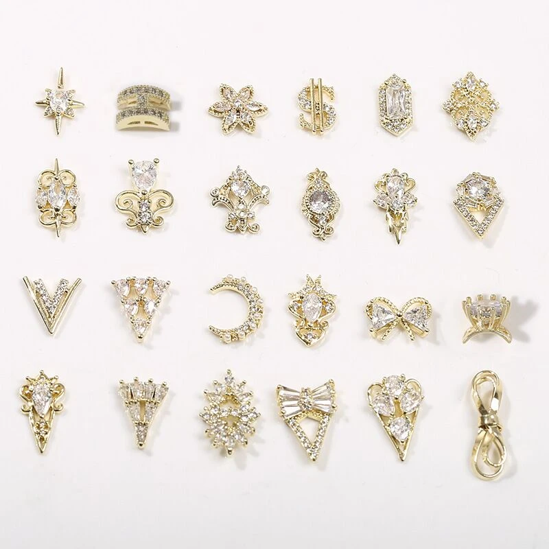 10 Kos Luksuzni Čar Cirkon 3D Nail Art Okraski Zlati Zlitine Klasične Kristalni Nakit z Diamanti, Manikira Oblikovanje Dodatki